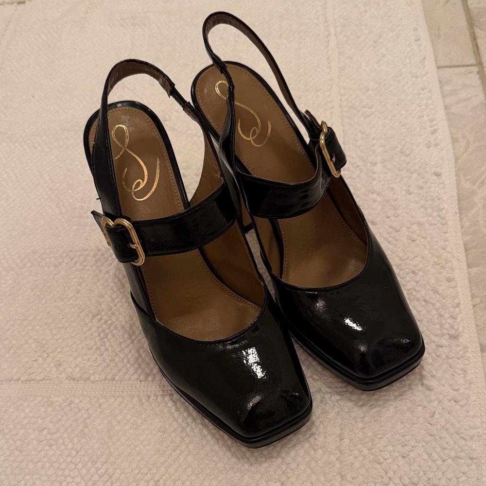 Sam Edelman Black Patent Leather Slingback Heels